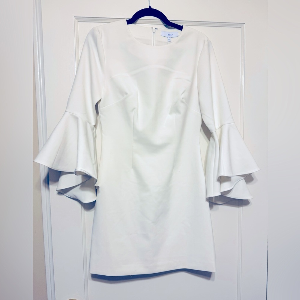 White dress with flute sleeves, mid length by Lively